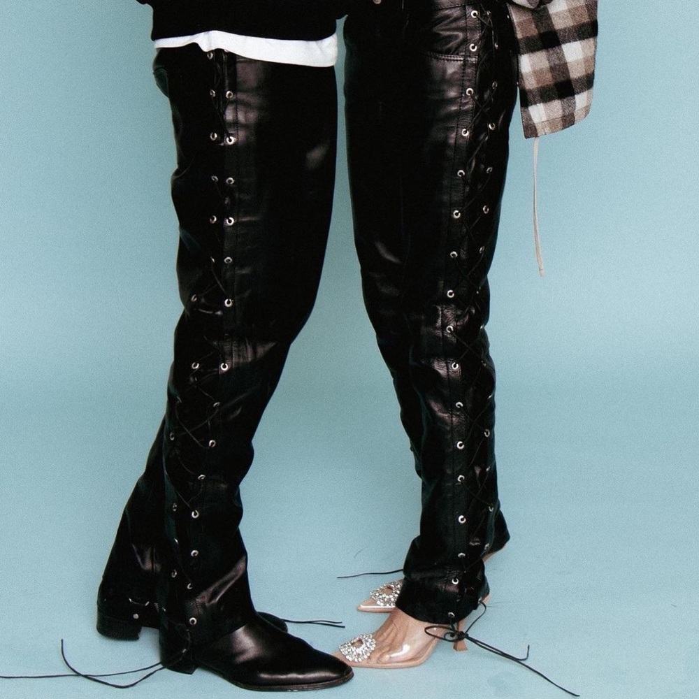 Nyrva Genuine Leather Lace Up Pants
